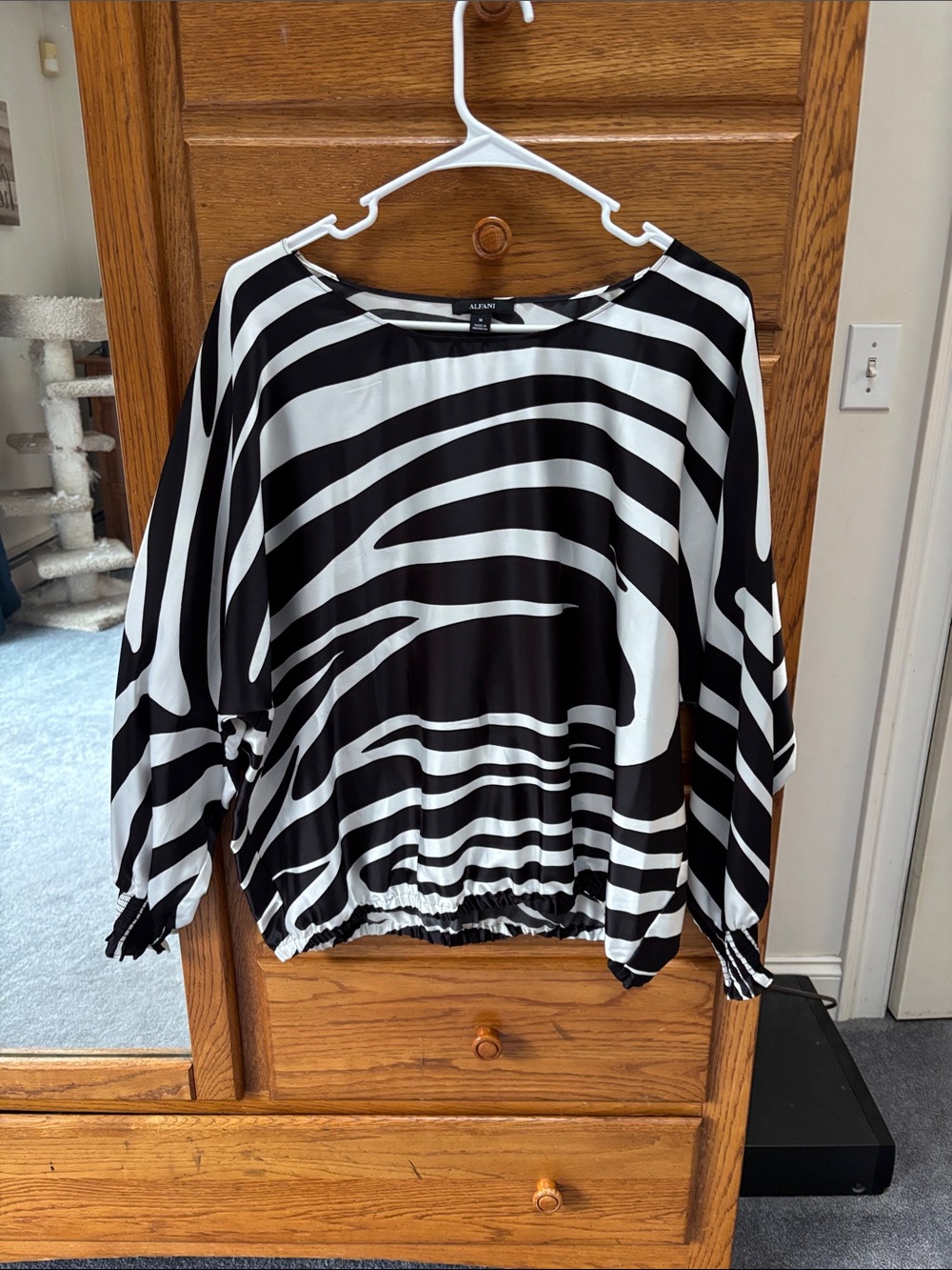 Alfani Black and White Zebra-Print Blouse ..fall 2026 runway style zebra print